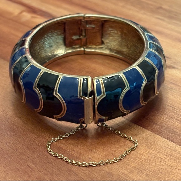 J.Crew | Black and Blue Enamel Hinge Bracelet | 2.5” Diameter - Picture 4 of 5